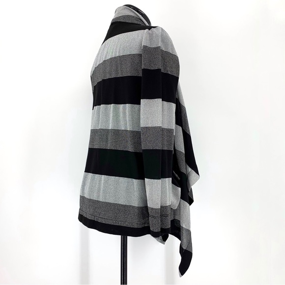 Bianca Nygard Petite Black & Silver Open Front Handkerchief Hem Cardigan, 8P - Picture 7 of 16